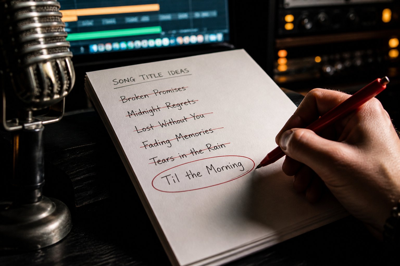 a songwriter filtering and refining ai generated song title candidates during the evaluation process