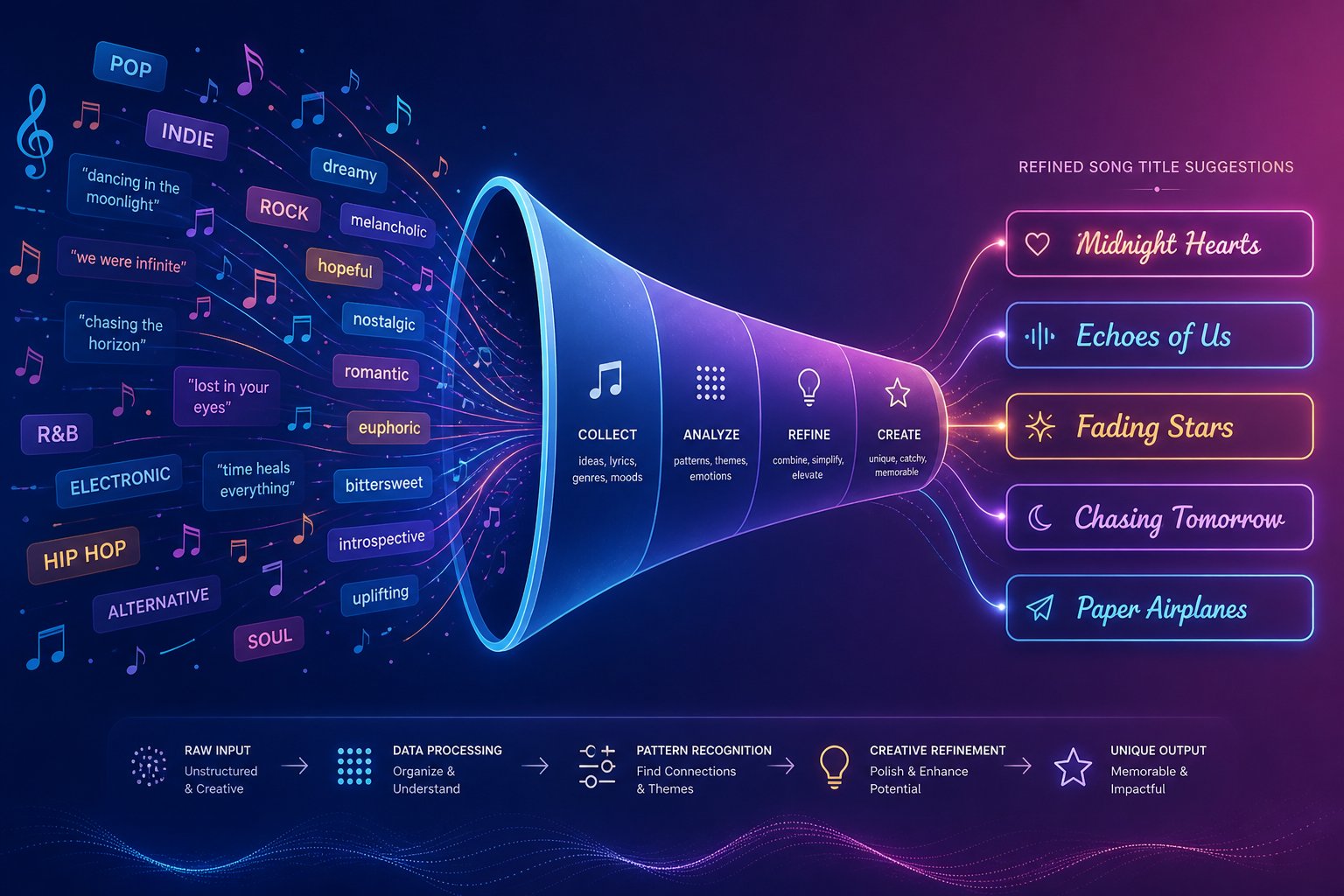 how ai song name generators process inputs like genre mood and lyrics to produce title suggestions
