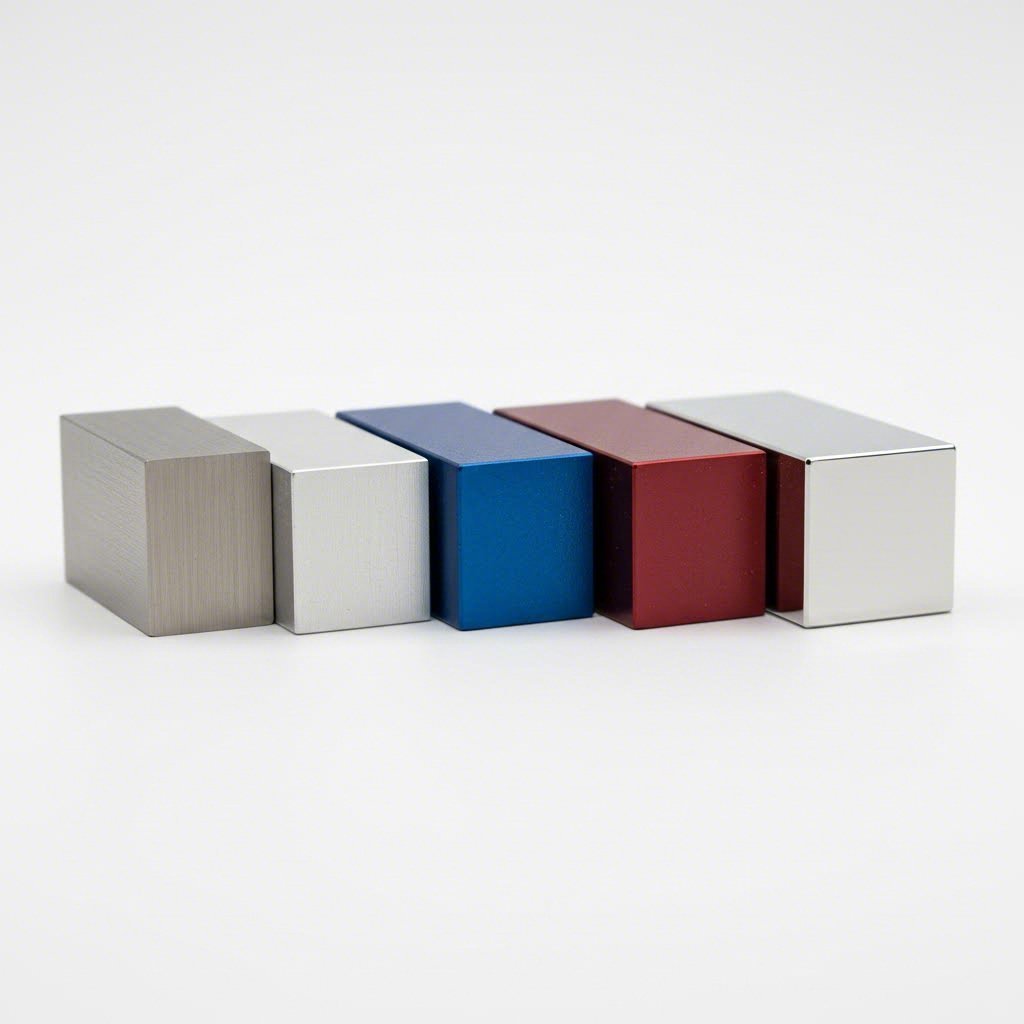 different aluminum alloy series showing varying surface qualities and metallic characteristics