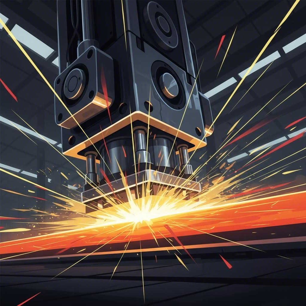 Abstract representation of high tonnage stamping press forming automotive chassis parts