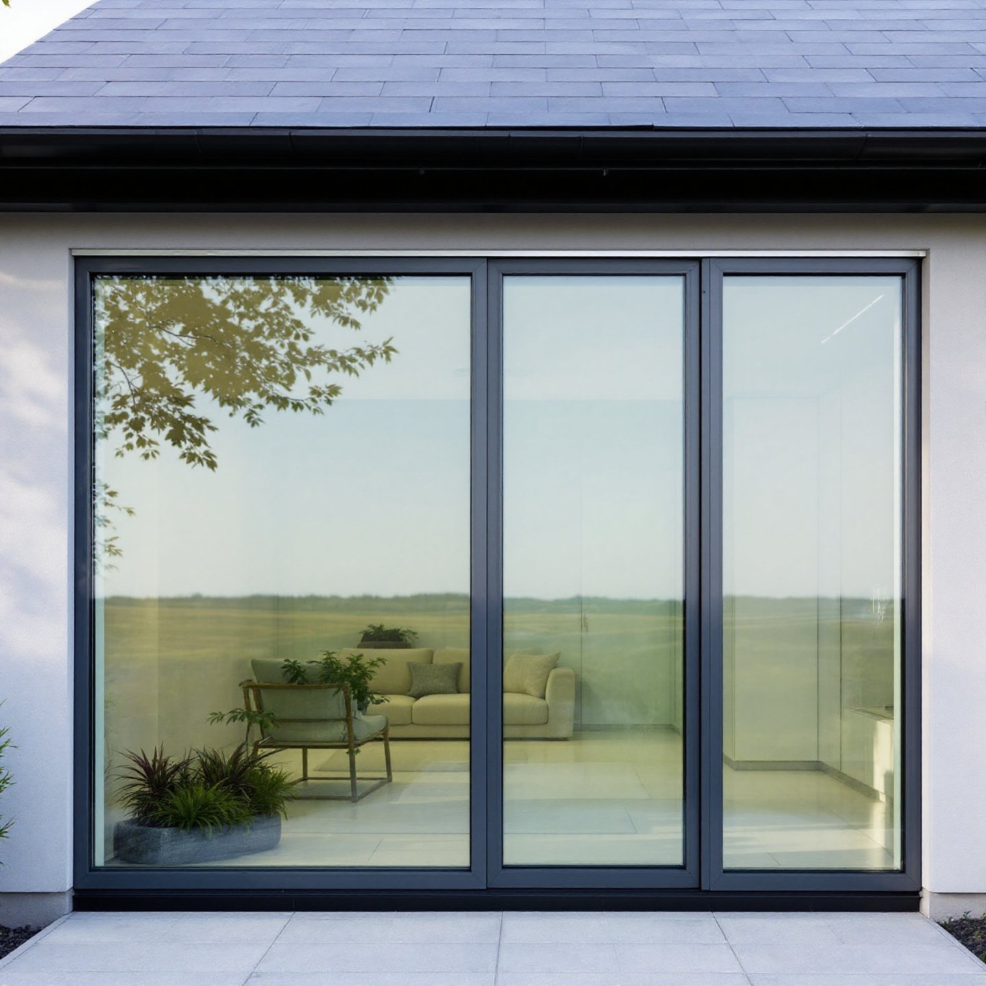 modern home with slimline aluminium triple glazed windows highlighting sleek design and energy efficiency