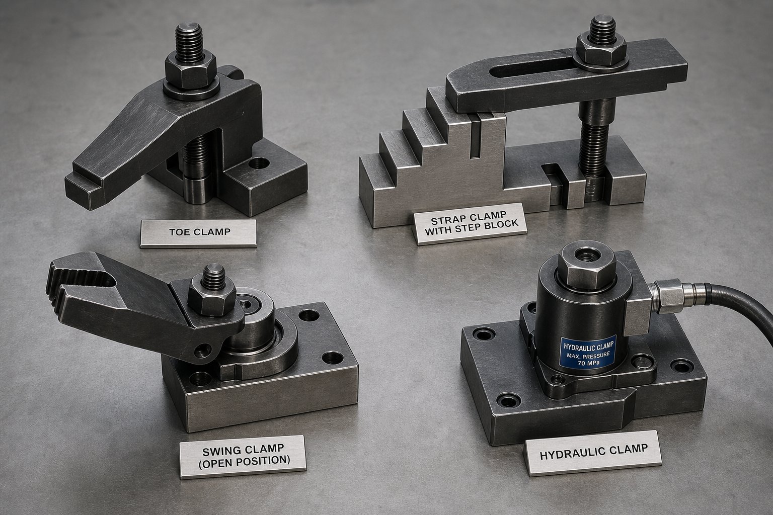 common stamping die clamp types including toe clamps strap clamps swing clamps and hydraulic units