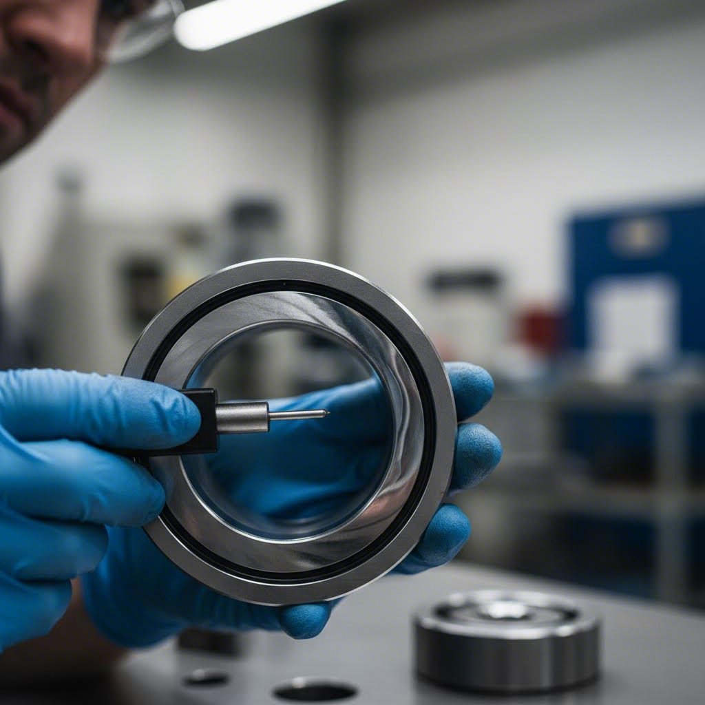 technician inspecting extrusion die aperture during routine maintenance