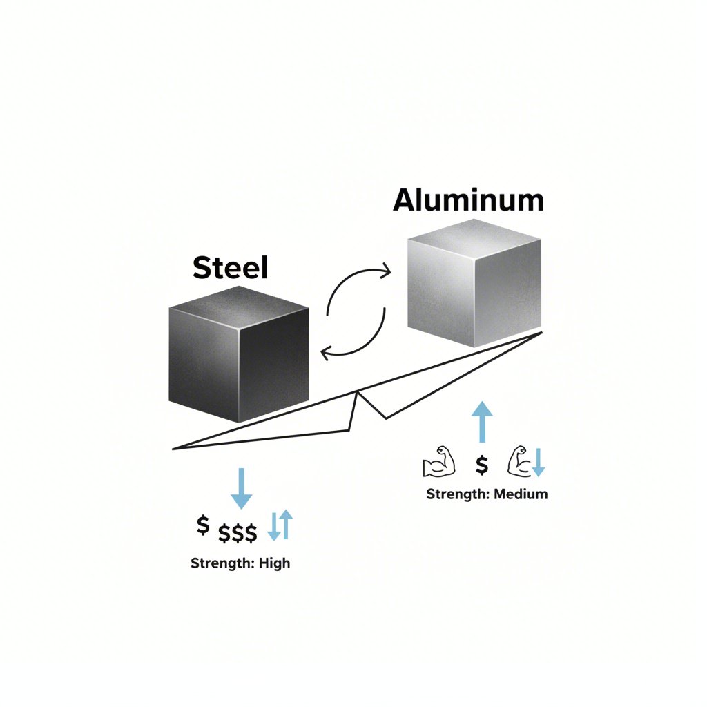 a visual comparison of steel versus aluminum properties including weight cost and strength