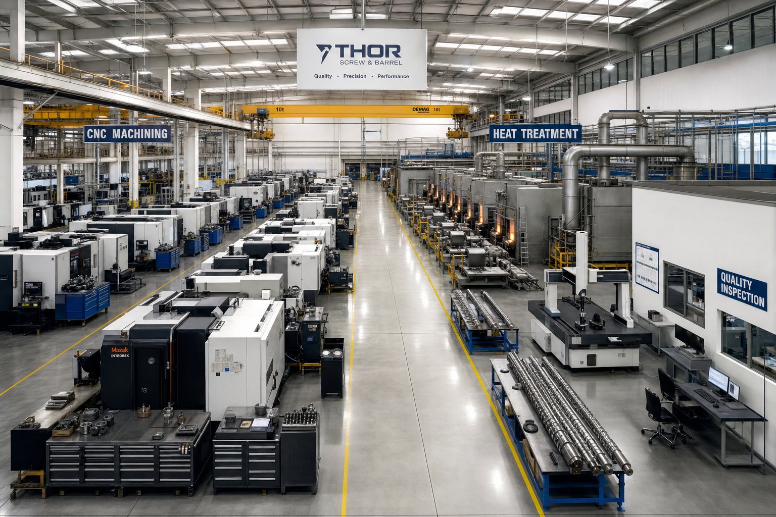 a verified screw and barrel manufacturing facility with in house cnc heat treatment and quality inspection capabilities