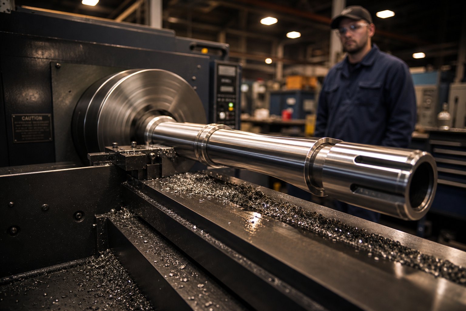 cnc precision machining of a conical twin screw barrel during the manufacturing process