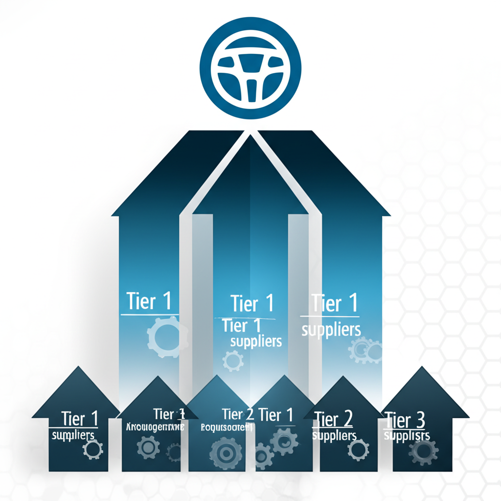 flowchart illustrating the different tiers of the automotive supply chain and requirement flow