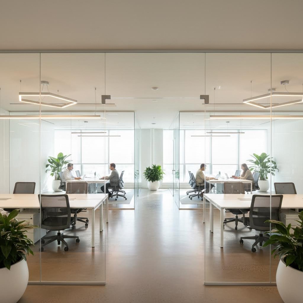 interior glass partitions use lightweight aluminum profiles prioritizing aesthetics and flexibility
