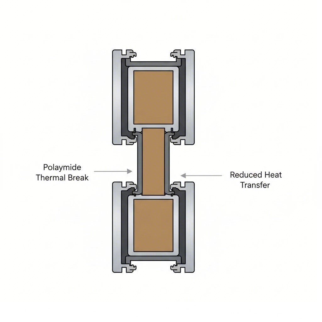 thermal break technology interrupts heat transfer through aluminum window frames
