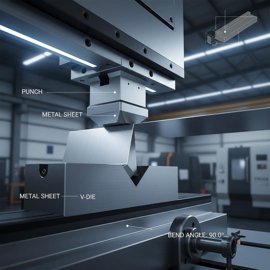 press brake v die forming operation creating precise metal bends
