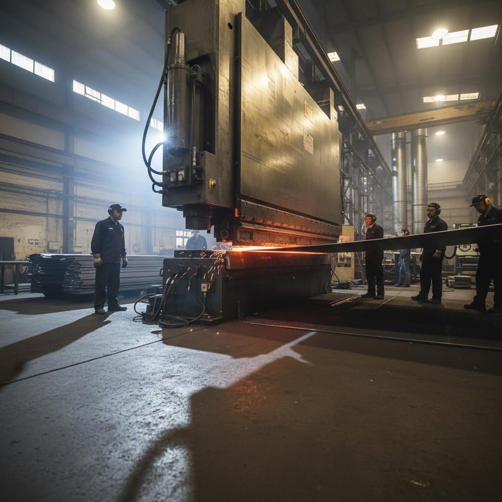 sheet metal shearing and bending machinery in a modern fabrication facility