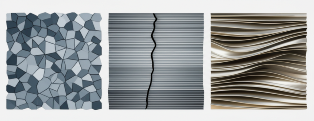 diagram comparing metal grain flow in casting machining and forging