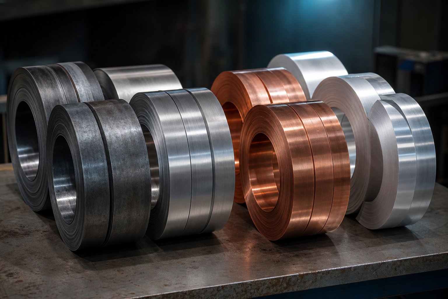 metal coil materials commonly used in progressive stamping including carbon steel stainless steel copper and aluminum