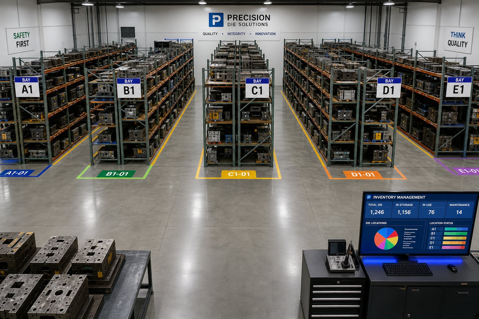 a well planned die storage system combines engineered racking clear labeling and digital tracking for efficient lifecycle management